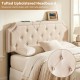 Tufted upholstered headboard in beige for queen and full size beds, featuring USB and Type-C ports for charging.