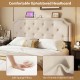 Tufted upholstered headboard in beige with soft sponge filling and charging ports, ideal for queen and full size beds.