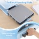 Pull-out pressing plate of the blue heat press machine, featuring a heat-resistant handle and 15 x 15 inch size for.