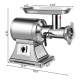 Heavy duty stainless steel meat grinder with 1.5HP motor, 550LB/h capacity, and detachable head for easy cleaning.