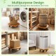 Heavy duty acacia wood rolling plant stand with 360° lockable casters, ideal for plants and storage bins.
