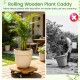 Heavy duty acacia wood rolling plant caddy with 360° lockable casters, perfect for moving heavy pots effortlessly.