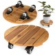 Acacia wood rolling plant stand with 360° lockable casters, designed for stability and easy mobility for heavy pots.