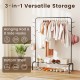 Heavy duty 50-inch black metal garment rack with hanging rod, side hooks, and bottom shelf for versatile storage.