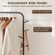 Side hooks of the black heavy-duty clothes rack with anti-falling stoppers, designed to maximize storage and avoid.
