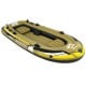 Heavy-duty inflatable boat for 4-person fishing, featuring a green design, I-beam support, and convenient storage pouch.