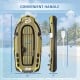 Heavy-duty inflatable boat for 4 persons in green, featuring 3 air chambers and convenient handle for easy transport.
