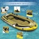 Heavy-duty inflatable boat with fishing rod holders, oar locks, and grab lines for easy boarding and transport.