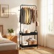 Heavy-duty black laundry cart with hanging rod and two storage baskets, ideal for bedroom organization and easy.