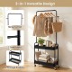 Heavy-duty laundry cart in black with hanging rod, two storage baskets, and wheels for easy mobility in bedrooms.