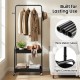 Heavy-duty black laundry cart featuring thick metal tubes and a hanging rod, perfect for stylish organization in any.