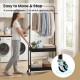 Heavy-duty laundry cart with hanging rod, black metal frame, and lockable wheels for easy movement and stability.