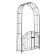 Heavy-duty black metal garden arch with gate, designed for climbing plants and outdoor events, featuring exquisite.