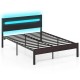Heavy-duty metal bed platform with adjustable color lighting, built-in charging station, and 12.5 inches of under-bed.