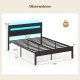 Heavy-duty metal bed platform with adjustable colors and built-in charging station, designed for full size mattresses.