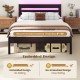 Heavy-duty metal slats bed platform with embedded design, suitable for 8"-10" mattresses, featuring a charging station.