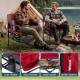 Heavy-duty red outdoor camping chair with cup holder and side pocket, perfect for camping and picnics.