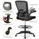 Height adjustable drafting chair with breathable mesh backrest, flip-up arms, and smooth-rolling casters for versatile.