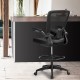 Height adjustable drafting chair in black with flip-up arms and ergonomic backrest, ideal for comfortable seating.