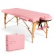 Height adjustable pink facial spa bed with foldable design, high-density sponge, and included headrest for comfort.