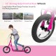 Height adjustable pink kid kick scooter with 12" air-filled wheels, designed for smooth riding on various surfaces.