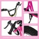 Height adjustable pink kid kick scooter with 12" air-filled wheels, V-type handbrake, and stable kickstand for safe.