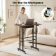 Height adjustable laptop desk in rustic brown with lockable wheels, fabric drawer, and tablet holder for versatile workspace.
