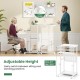 Height adjustable mobile computer stand-up desk in white, showcasing ergonomic design and easy height transition for.