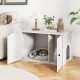 Hidden cat litter box enclosure in white with dual doors, serving as a stylish side table for home decor.