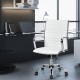 High back ribbed office chair in white with armrests, featuring ergonomic design and adjustable height for comfort.