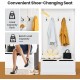 3-in-1 entryway hall tree with white shoe bench, coat rack, and storage, featuring 5 hooks for hats and jackets.