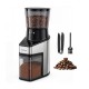 Home espresso coffee station set featuring a conical burr grinder, espresso machine, and milk frother for café-style beverages.