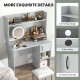 Home office desk in gray with raised display shelf, featuring anti-falling design and convenient wire holes for.