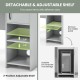 Detachable and adjustable shelf of the gray home office desk, suitable for customizable storage and computer host.