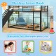 House-shaped black metal twin over twin low bunk bed with slat-free lower bunk for sleeping, playing, and storage.