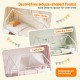 House-shaped metal twin over twin low bunk bed in white, featuring a decorative frame for creating a dreamy space for.