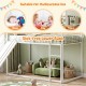 House-shaped metal twin over twin low bunk bed in white, featuring a slat-free lower bunk for sleeping, playing, and.