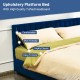 Full tufted upholstered platform bed frame with navy flannel headboard, offering comfort and elegance for any bedroom.