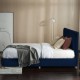 Full tufted upholstered platform bed frame in navy with flannel headboard, ideal for modern bedrooms and guest rooms.