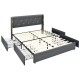 Upholstered full/queen bed frame with tufted headboard and 4 storage drawers, featuring a sturdy steel structure and.