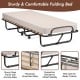 Folding guest bed with a 75 x 31.5 inch memory foam mattress, featuring a sturdy steel frame and wheels for easy.