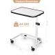Rolling overbed bedside table with adjustable height, tiltable PVC tabletop, and 44 lbs capacity for versatile use.