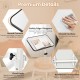 Rolling overbed bedside table with adjustable height, smooth PVC surface, and safety edge-stoppers for versatile use.