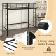 Twin loft bed frame in black with full-length guardrails and two ladders, ideal for kids' rooms and compact spaces.