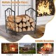 Heavy-duty steel firewood log rack with elegant patterns, ideal for indoor and outdoor use, promoting ventilation and.