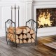 Heavy-duty steel firewood log rack featuring a hollowed base, raised legs for air circulation, ideal for tidy indoor.