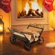 Decorative rustproof steel firewood rack with wheels, featuring a raised base for air circulation, ideal for indoor or.