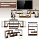 L-shaped and rectangular shelves of a brown TV stand for TVs up to 65 inches, featuring spacious storage and a.