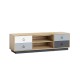 Modern 55-inch TV stand in light wood with 2 storage cabinets and adjustable shelves for organized entertainment.