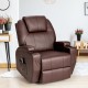 Brown massage recliner chair with remote, showcasing side pockets and cup holders for convenient storage and comfort.